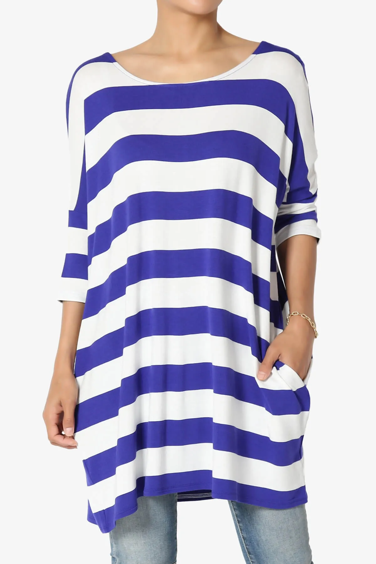 Timp Stripe Drop Shoulder Tunic Top