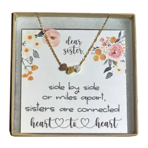 Triple heart necklace, Long distance sister gifts, Sister birthday present, Unique birthday gifts for sister, Long distance family gifts