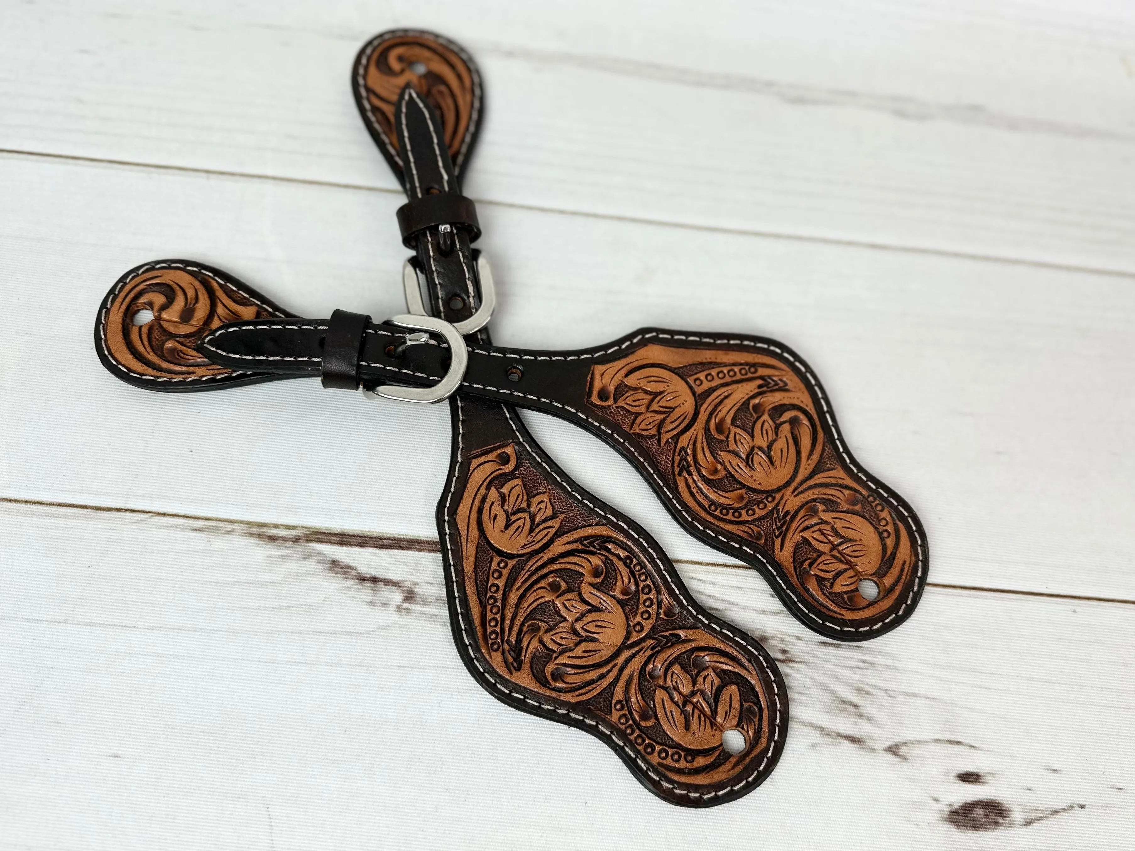 Tulip Floral Tooled Spur Straps