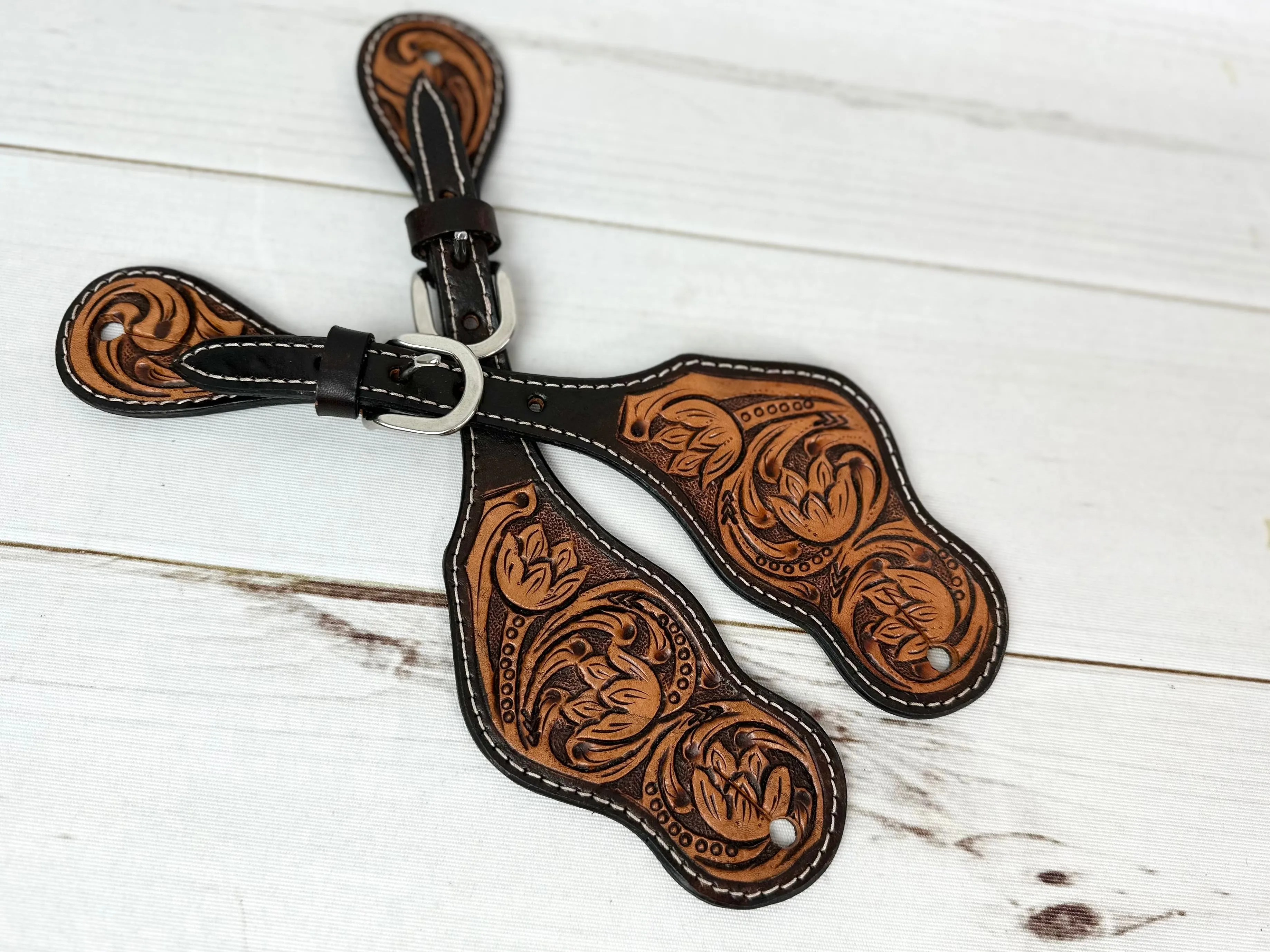 Tulip Floral Tooled Spur Straps