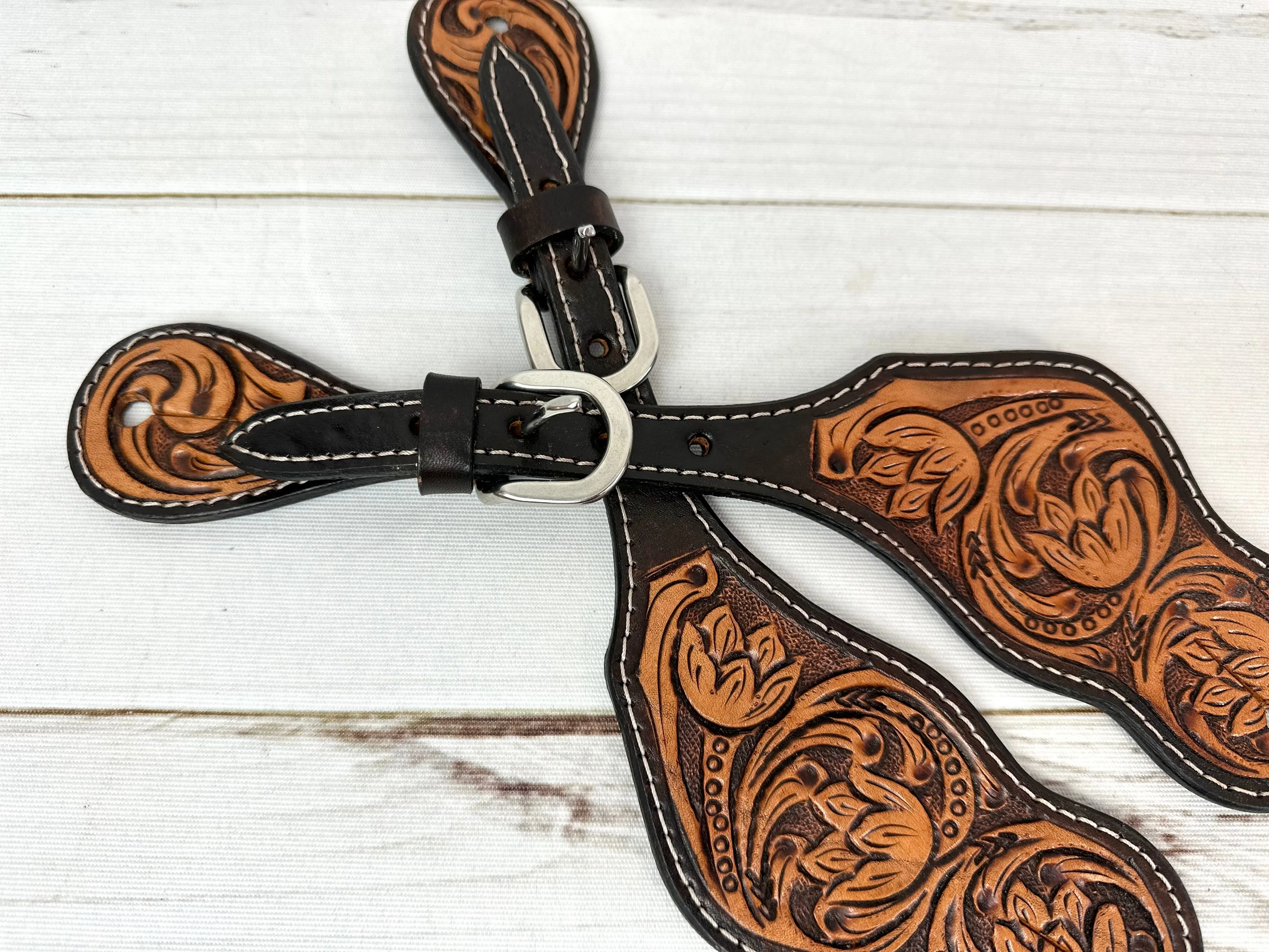 Tulip Floral Tooled Spur Straps