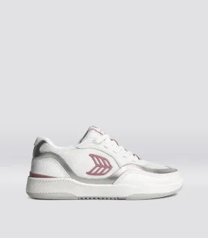 UBA White Leather and Suede Blush Pink Logo Silver Accents Sneaker Women