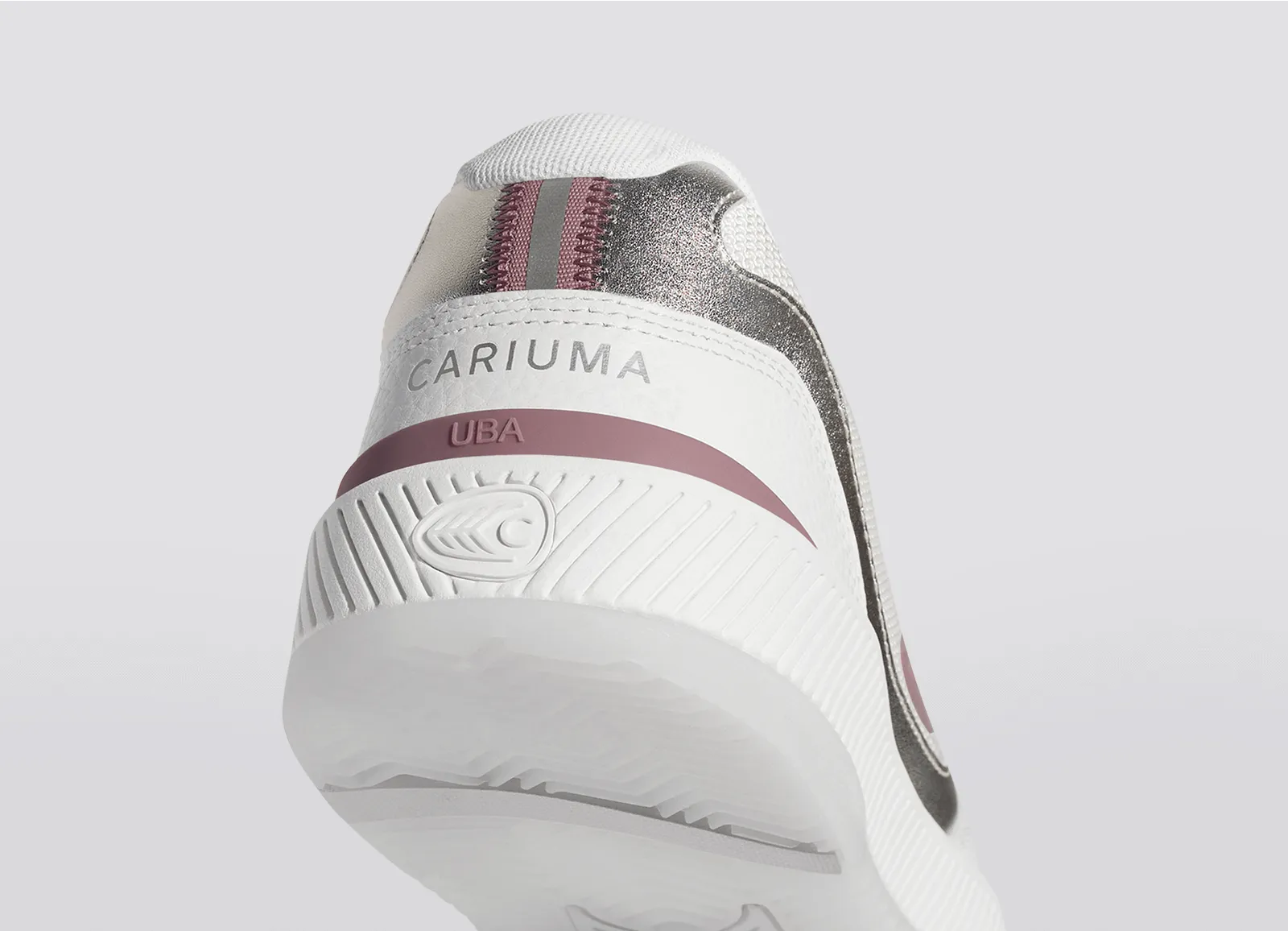 UBA White Leather and Suede Blush Pink Logo Silver Accents Sneaker Women