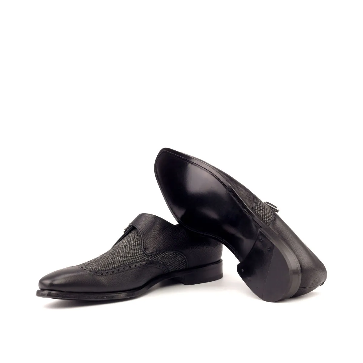 Unique Handcrafted Black Flannel Grey Single Strap Monkstrap