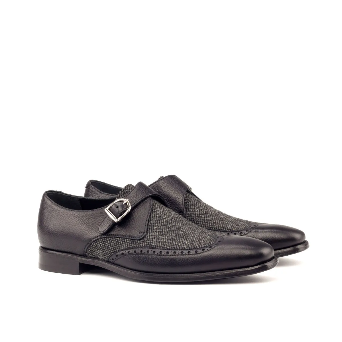 Unique Handcrafted Black Flannel Grey Single Strap Monkstrap