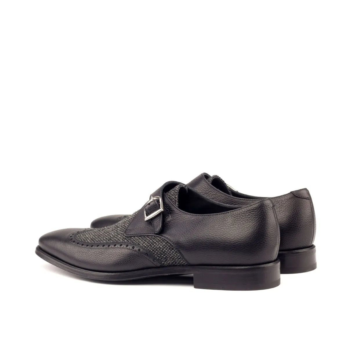 Unique Handcrafted Black Flannel Grey Single Strap Monkstrap