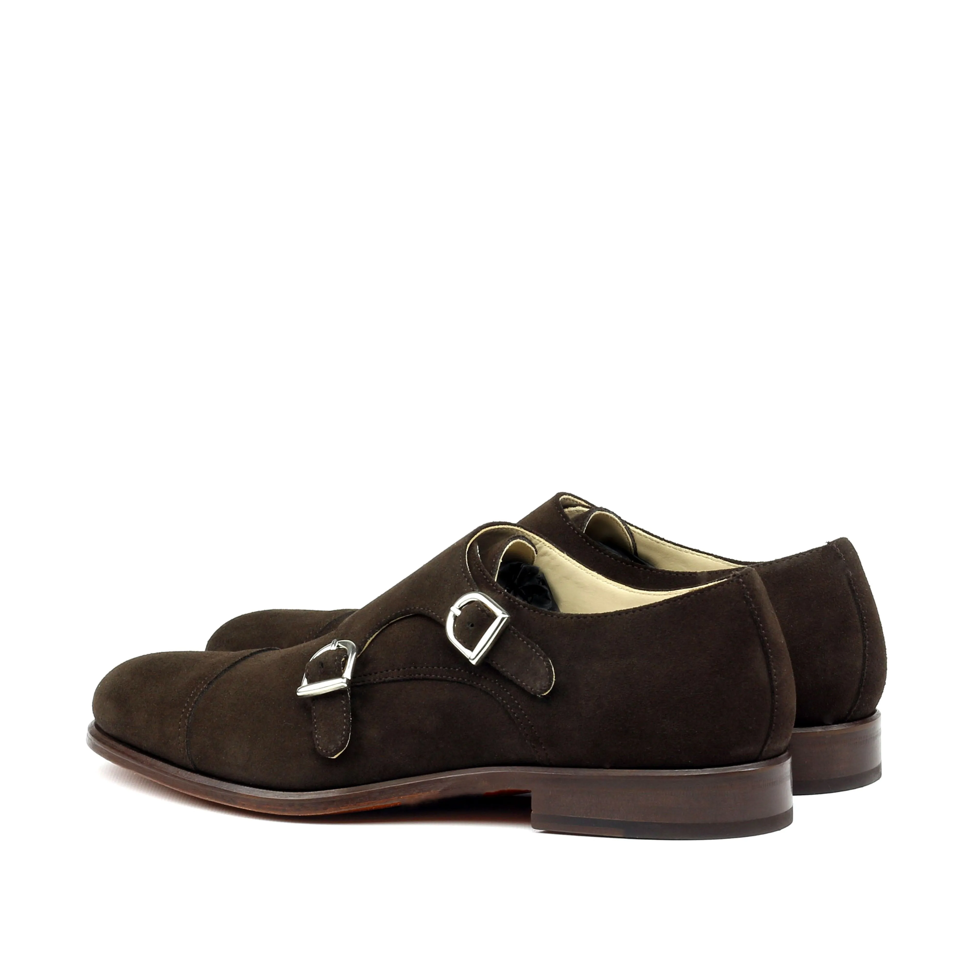 Unique Handcrafted Dark Brown Lux Kid Suede Double Monkstrap