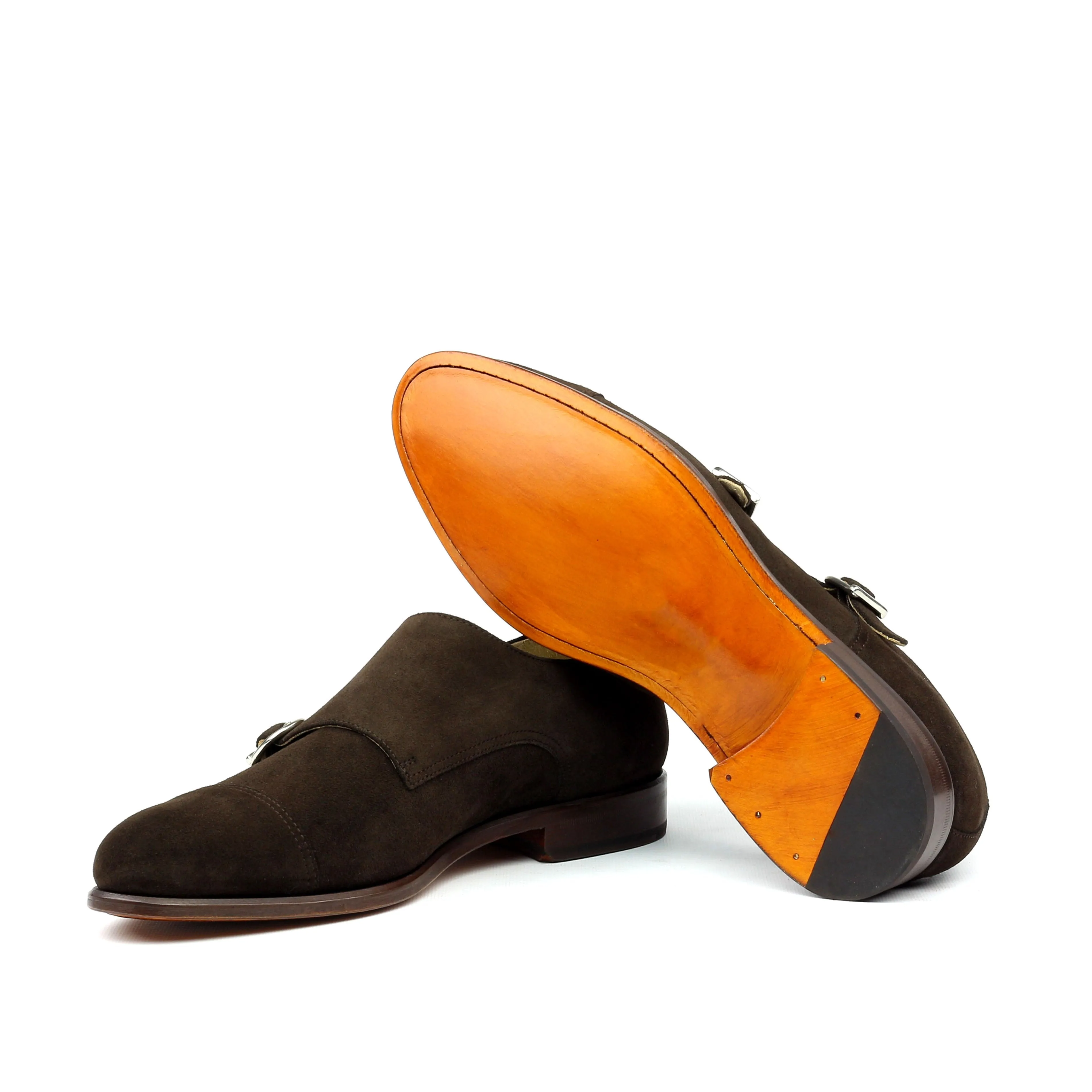 Unique Handcrafted Dark Brown Lux Kid Suede Double Monkstrap