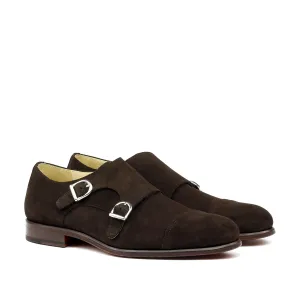 Unique Handcrafted Dark Brown Lux Kid Suede Double Monkstrap