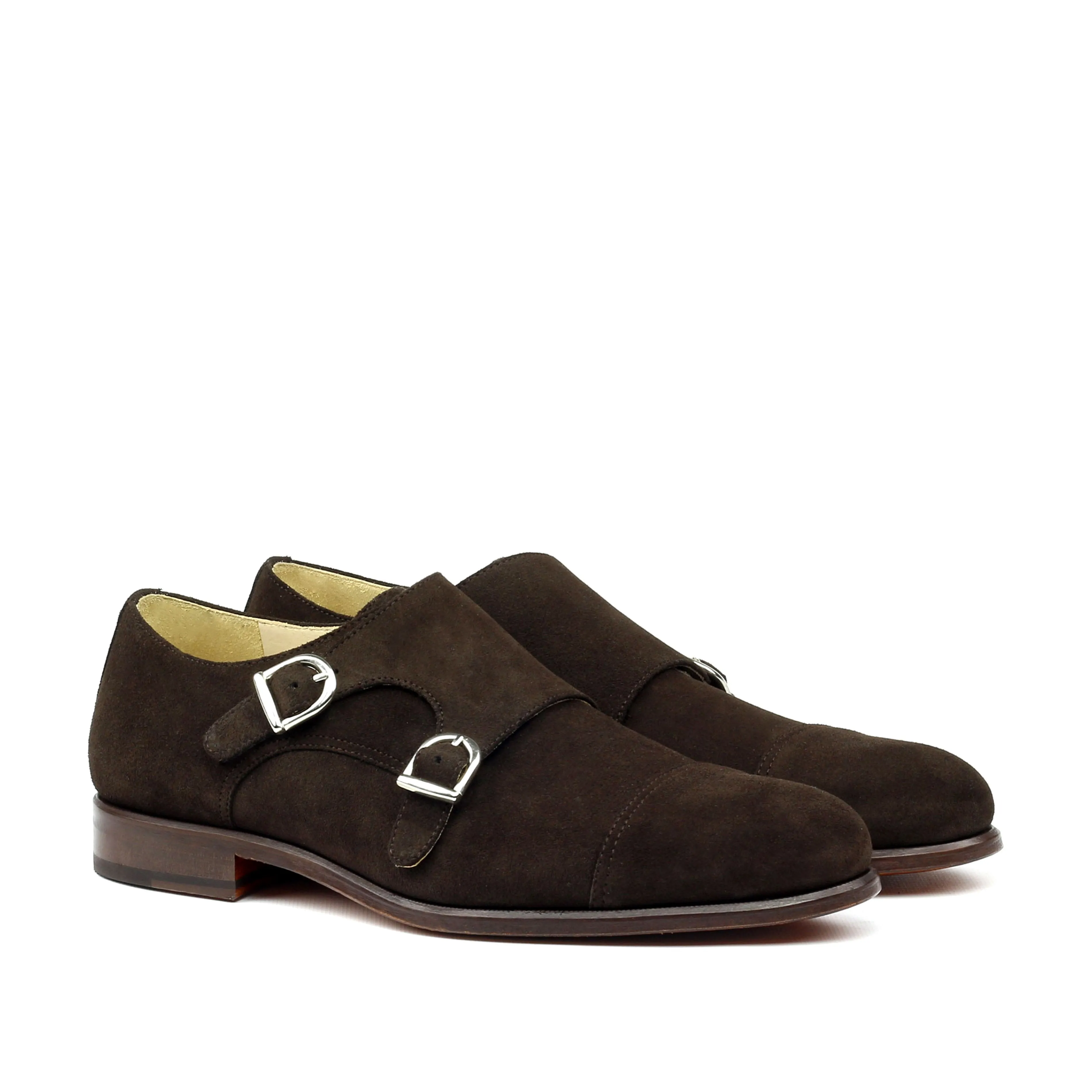 Unique Handcrafted Dark Brown Lux Kid Suede Double Monkstrap
