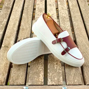 Unique Handcrafted Monk Sneaker   Burgundy box calf