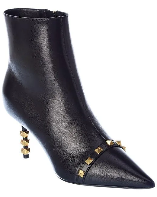 Valentino Garavani Black Leather Rockstud 70 Bootie