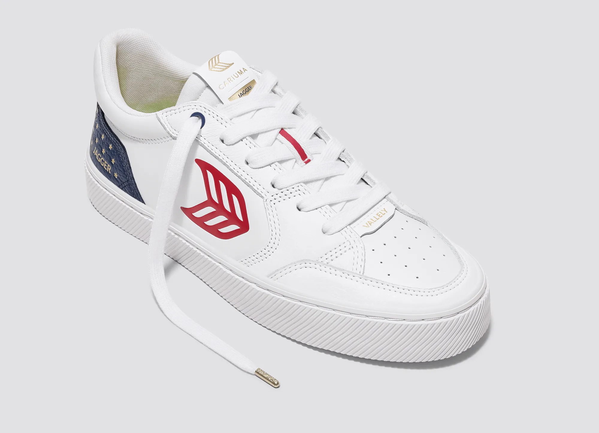 VALLELY PRO Jagger 2024 White Leather Blue Accents Red Logo Sneaker Women