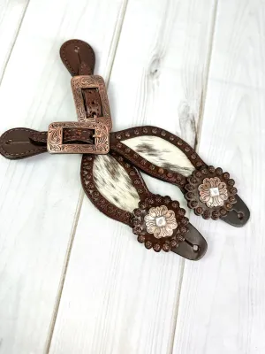 Vintage Copper Concho Leather and Cowhide Spur Straps