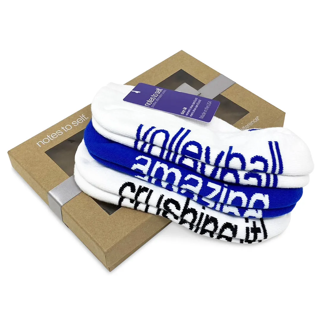 Volleyball, amazing, and crushing it - 3 pairs of socks in gift box