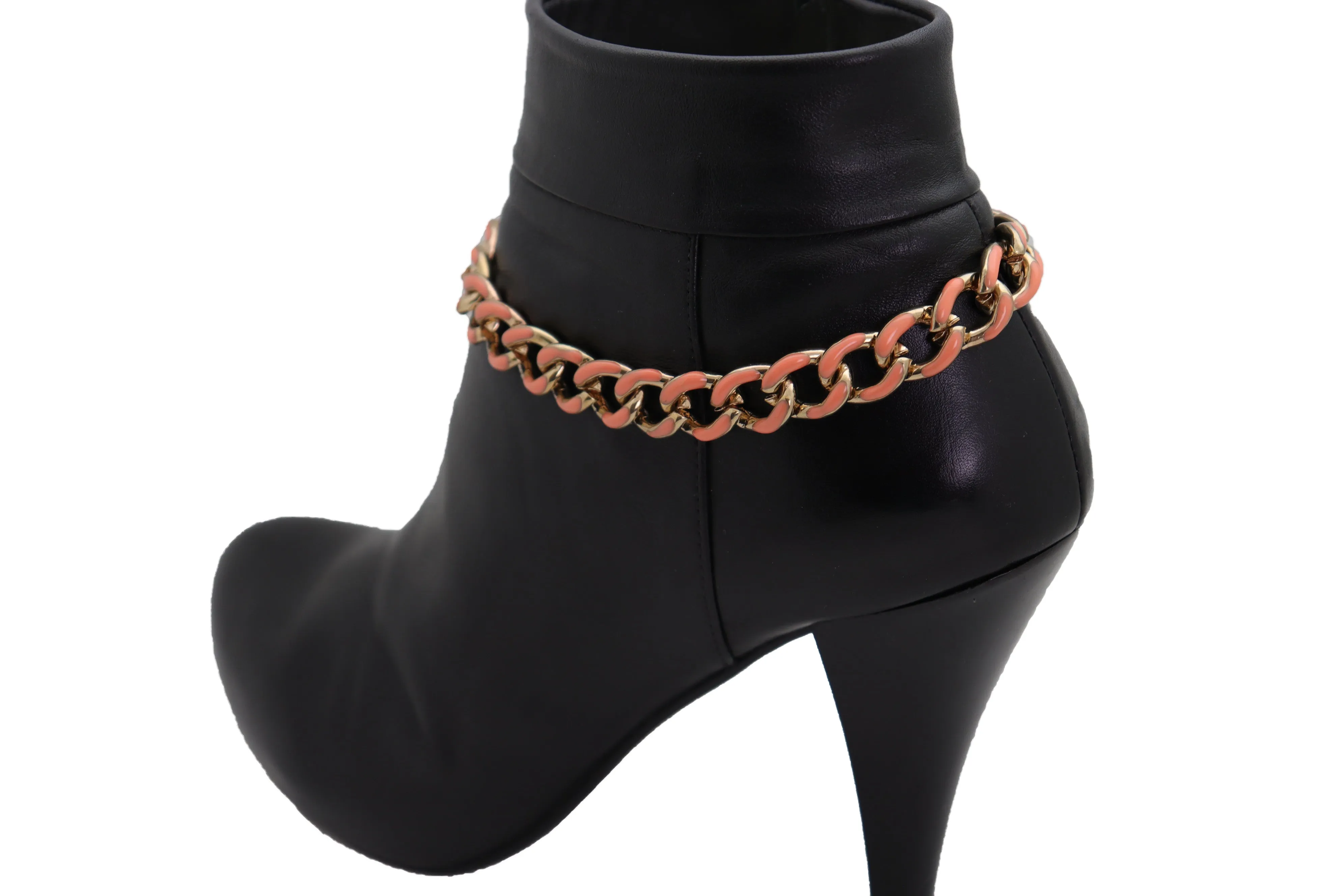 Western Bracelet Gold Metal Boot Chain Coral Links Anklet Shoe Charm Bling