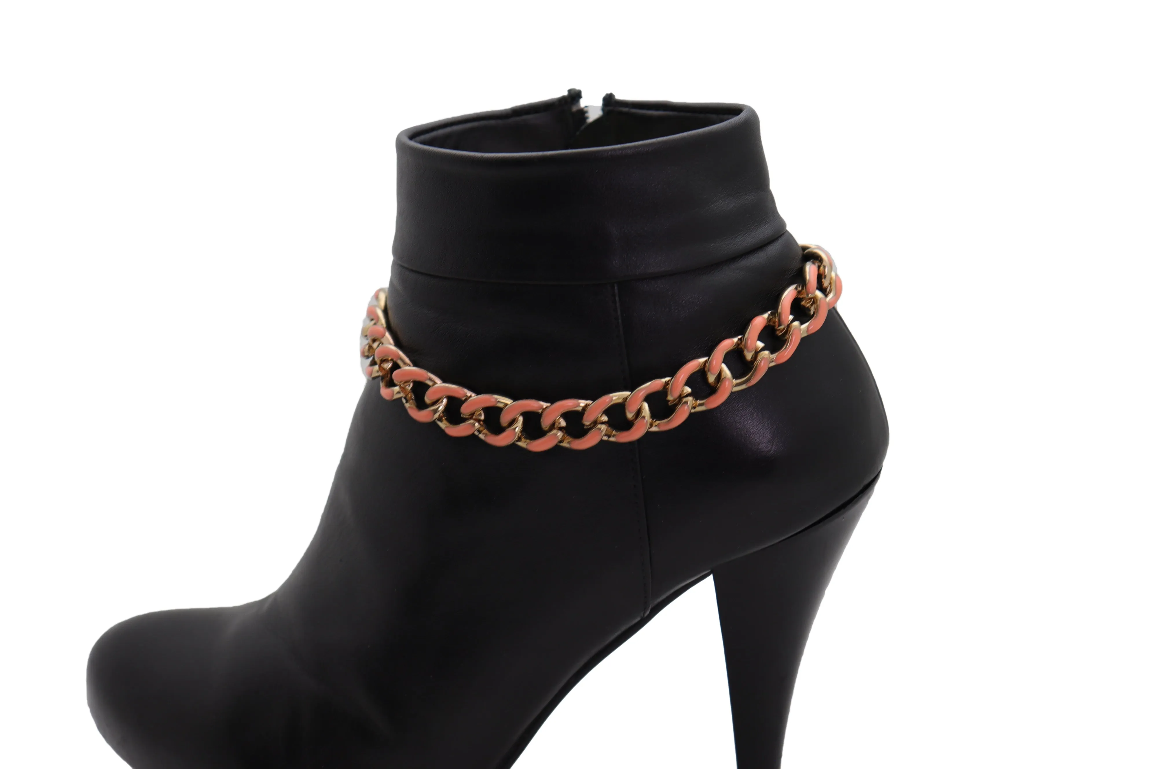 Western Bracelet Gold Metal Boot Chain Coral Links Anklet Shoe Charm Bling