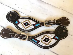 White & Blue Diamond Beaded Spur Straps
