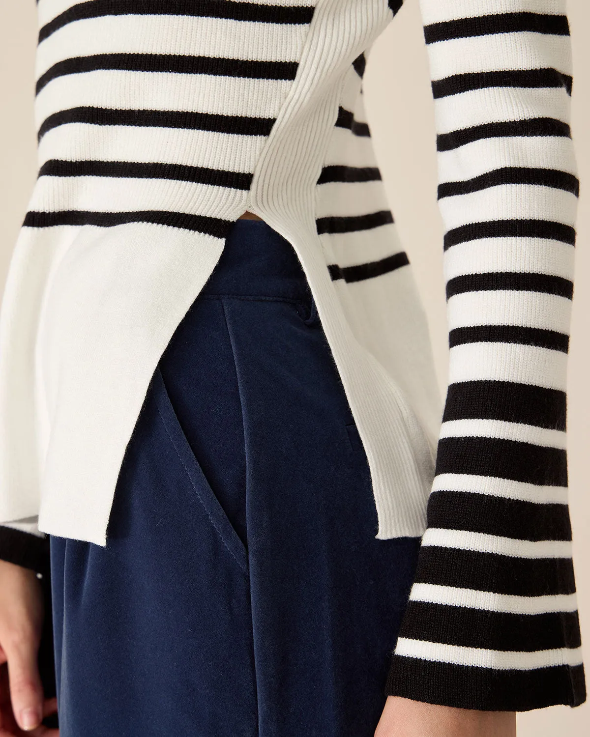 White Striped Boat Neck Sweater