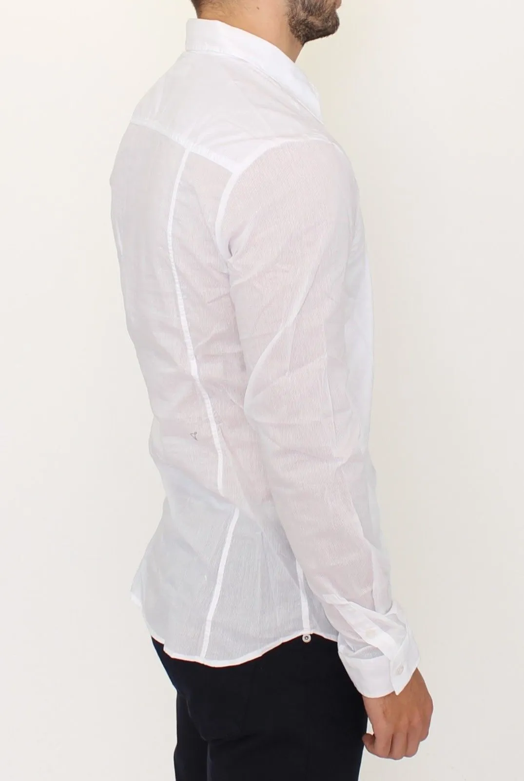 White Striped Cotton Slim Fit Casual Shirt