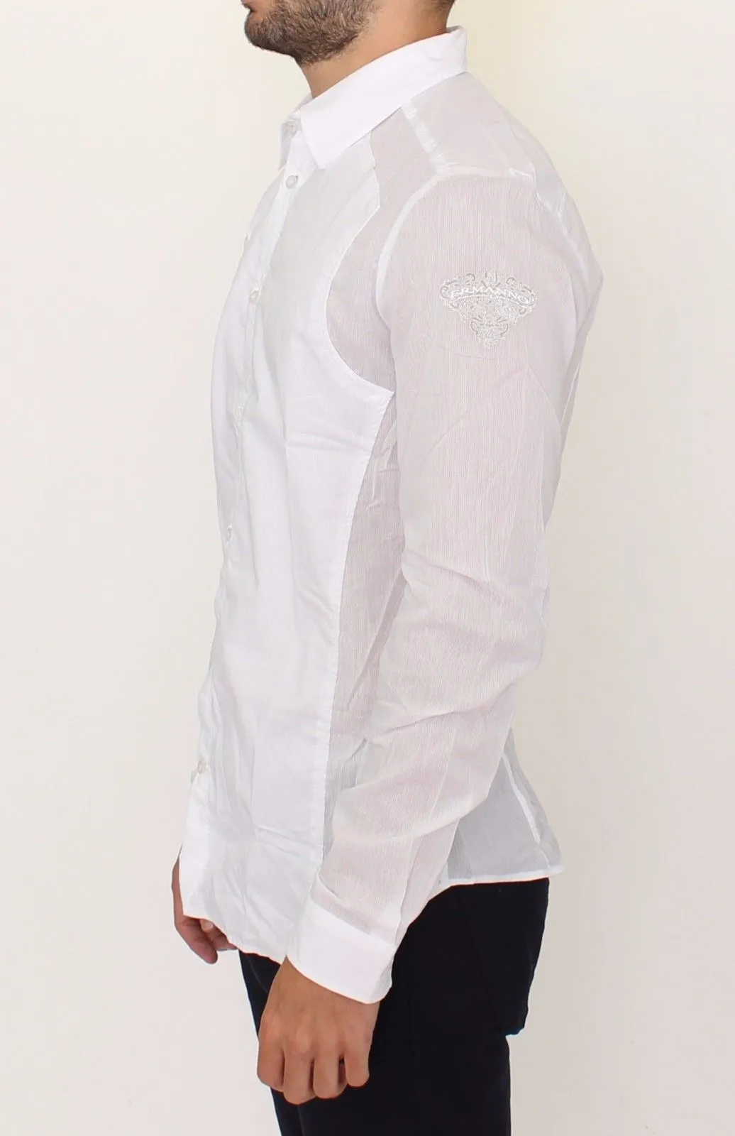 White Striped Cotton Slim Fit Casual Shirt