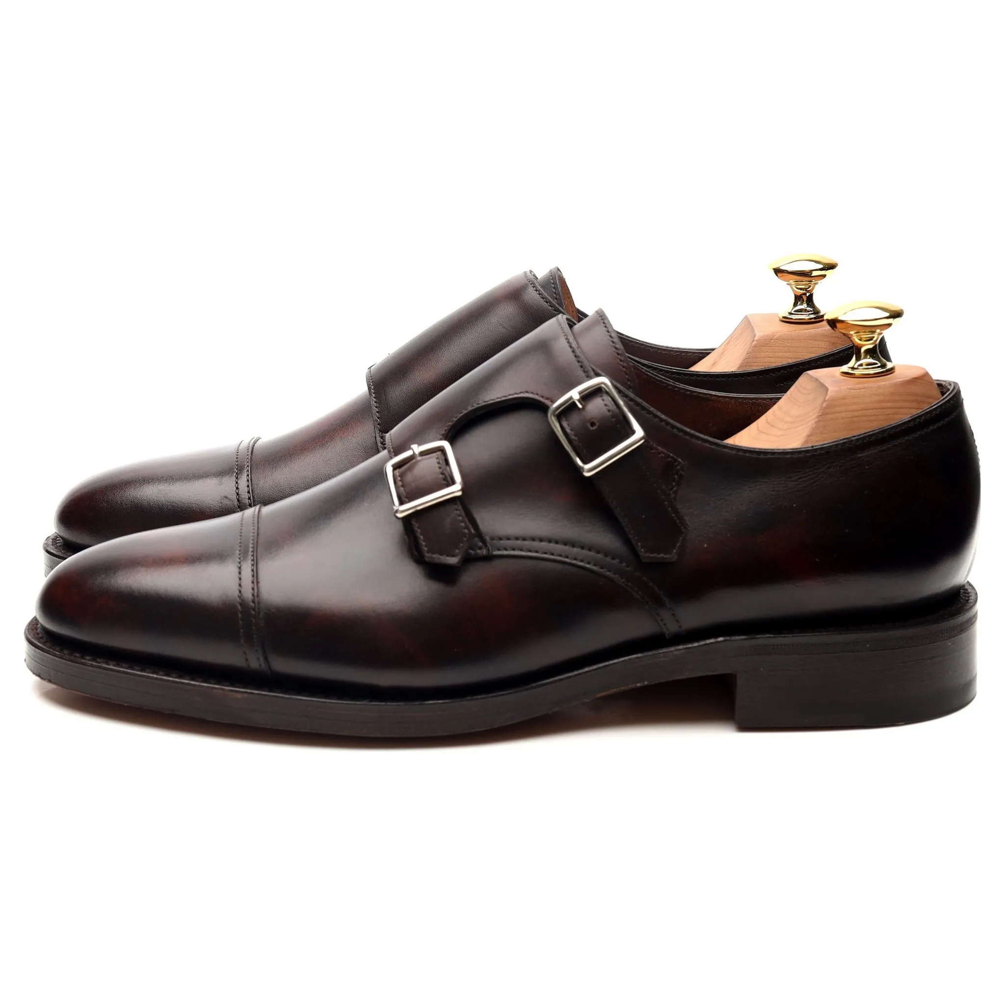 'William' Dark Brown Museum Leather Double Monk Strap UK 6.5 E