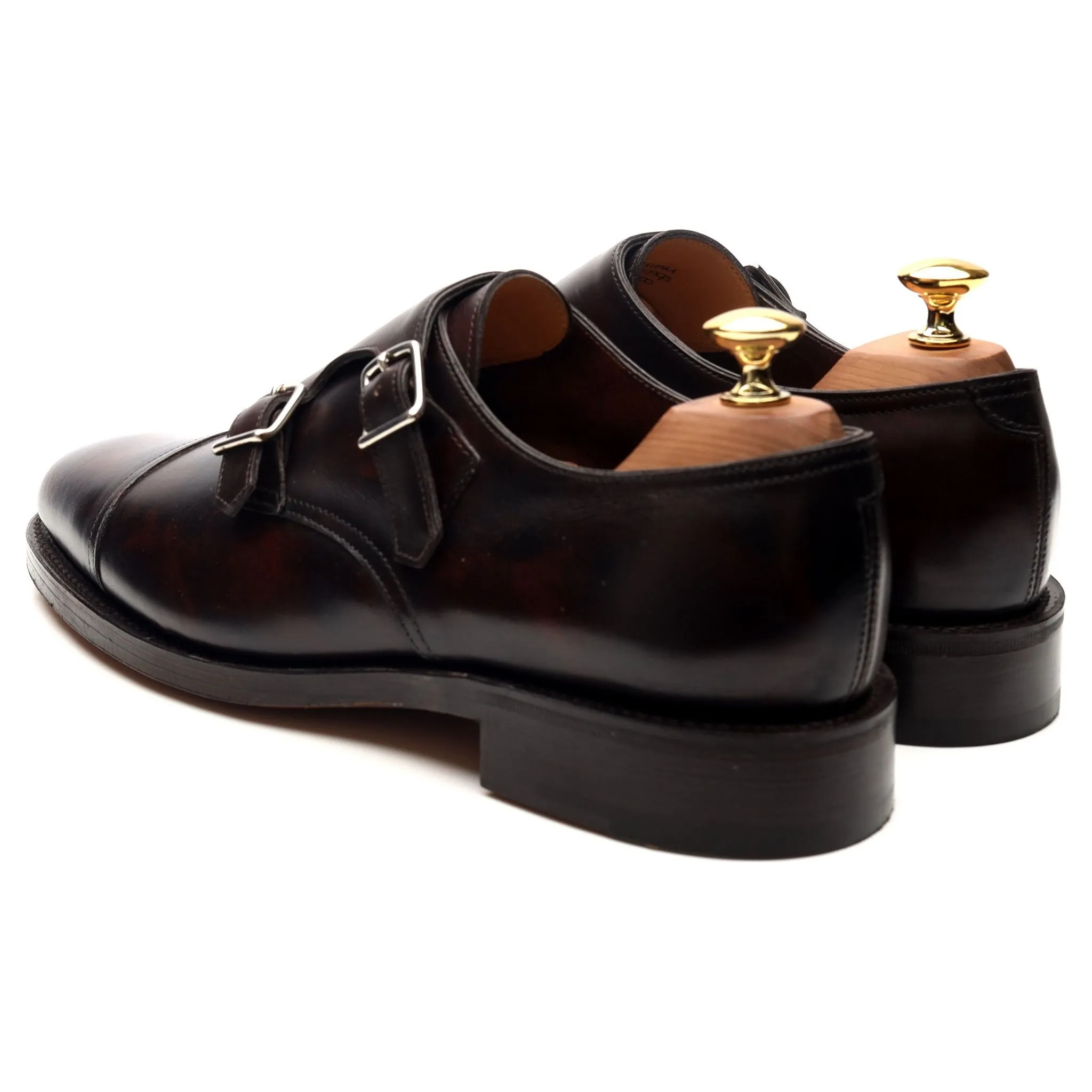 'William' Dark Brown Museum Leather Double Monk Strap UK 6.5 E