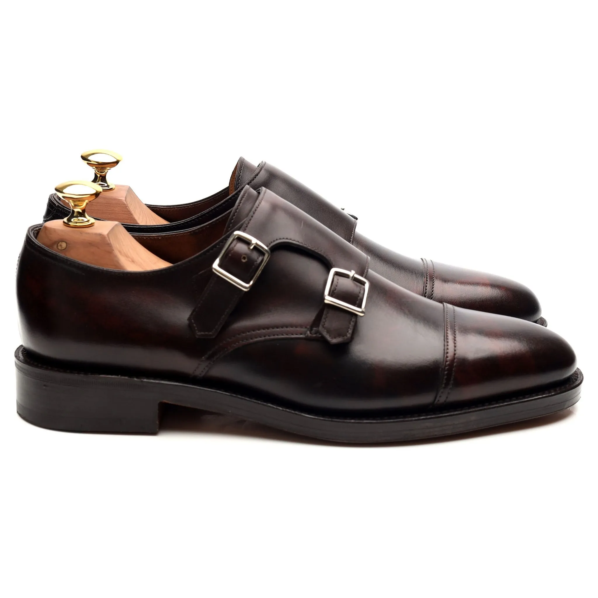 'William' Dark Brown Museum Leather Double Monk Strap UK 6.5 E