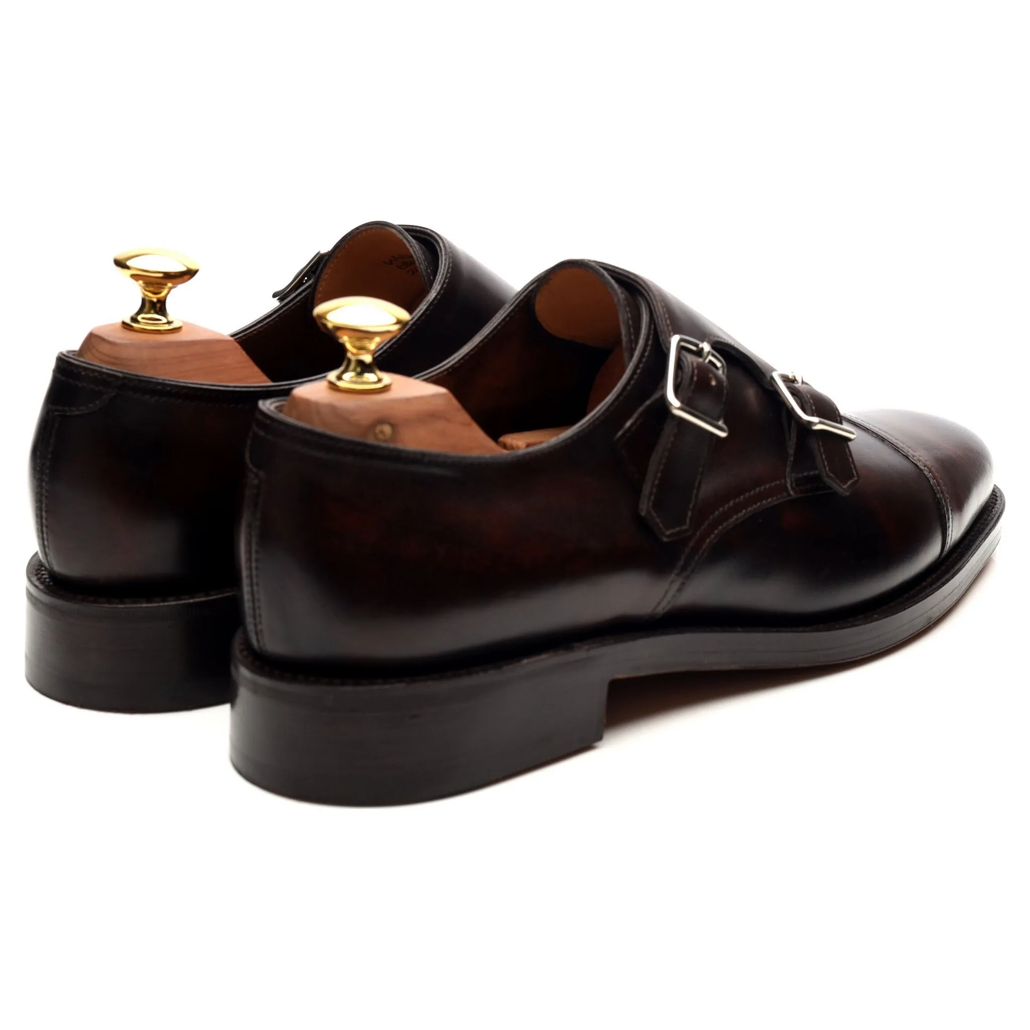 'William' Dark Brown Museum Leather Double Monk Strap UK 6.5 E