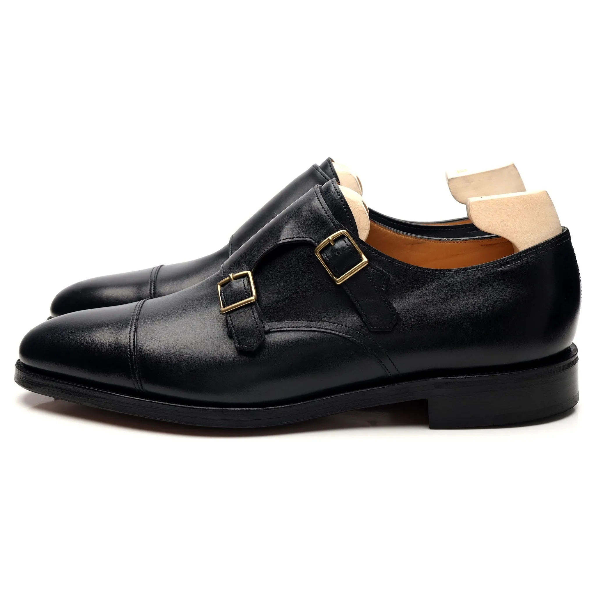 'William' Navy Blue Museum Leather Monk Strap UK 10.5 E