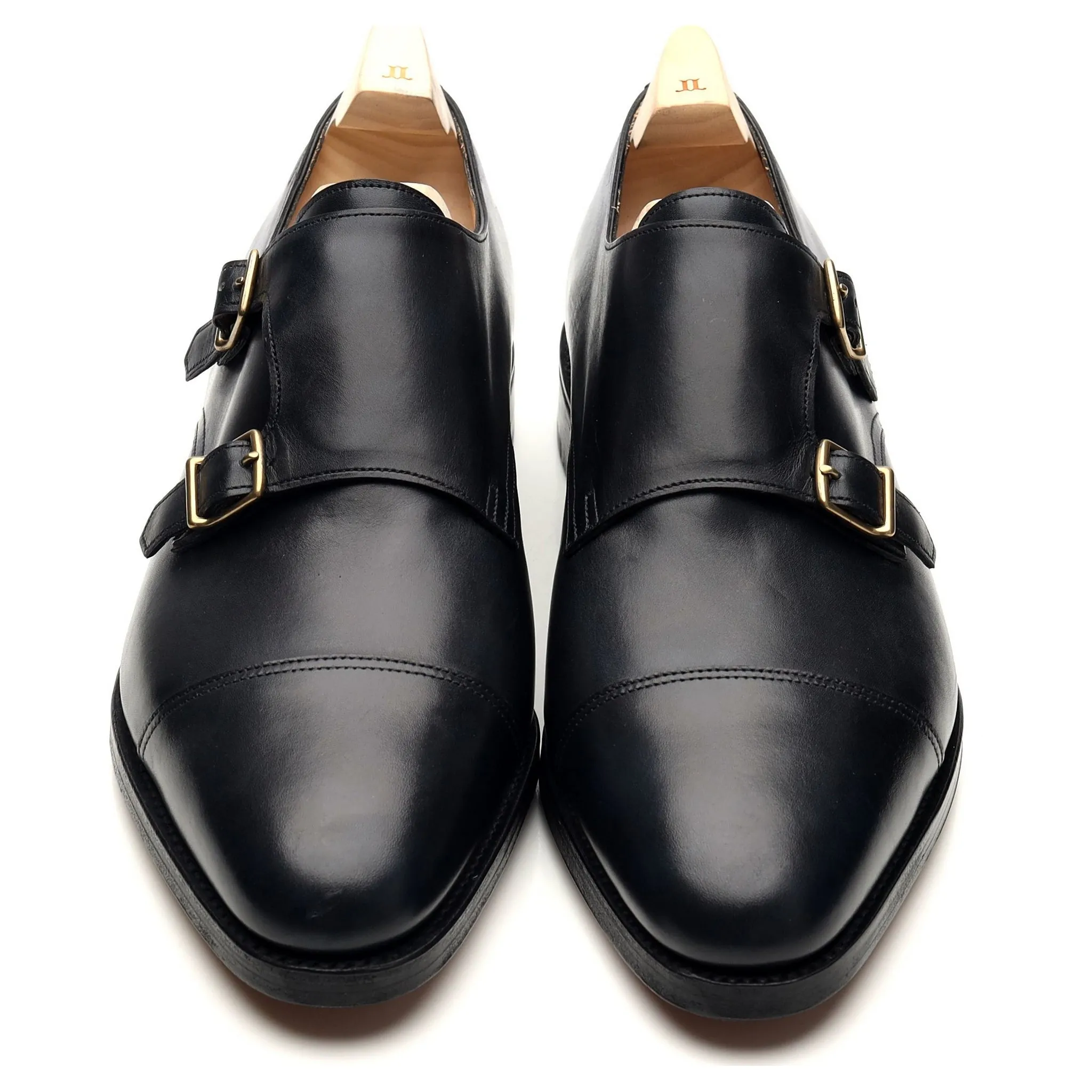 'William' Navy Blue Museum Leather Monk Strap UK 10.5 E