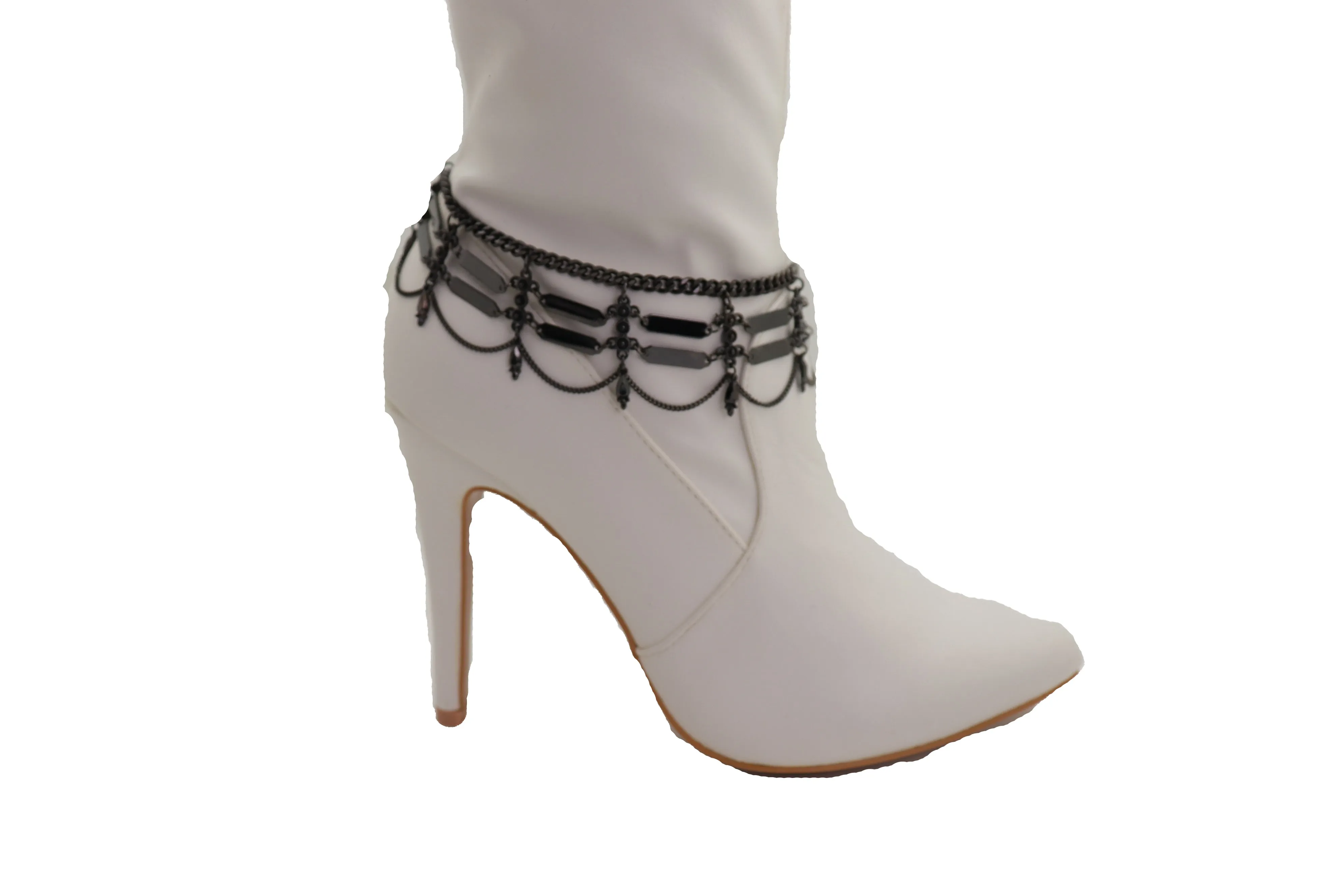 Women Black Color Metal Chain Western Boot Bracelet Web Net Charm Shoe Anklet