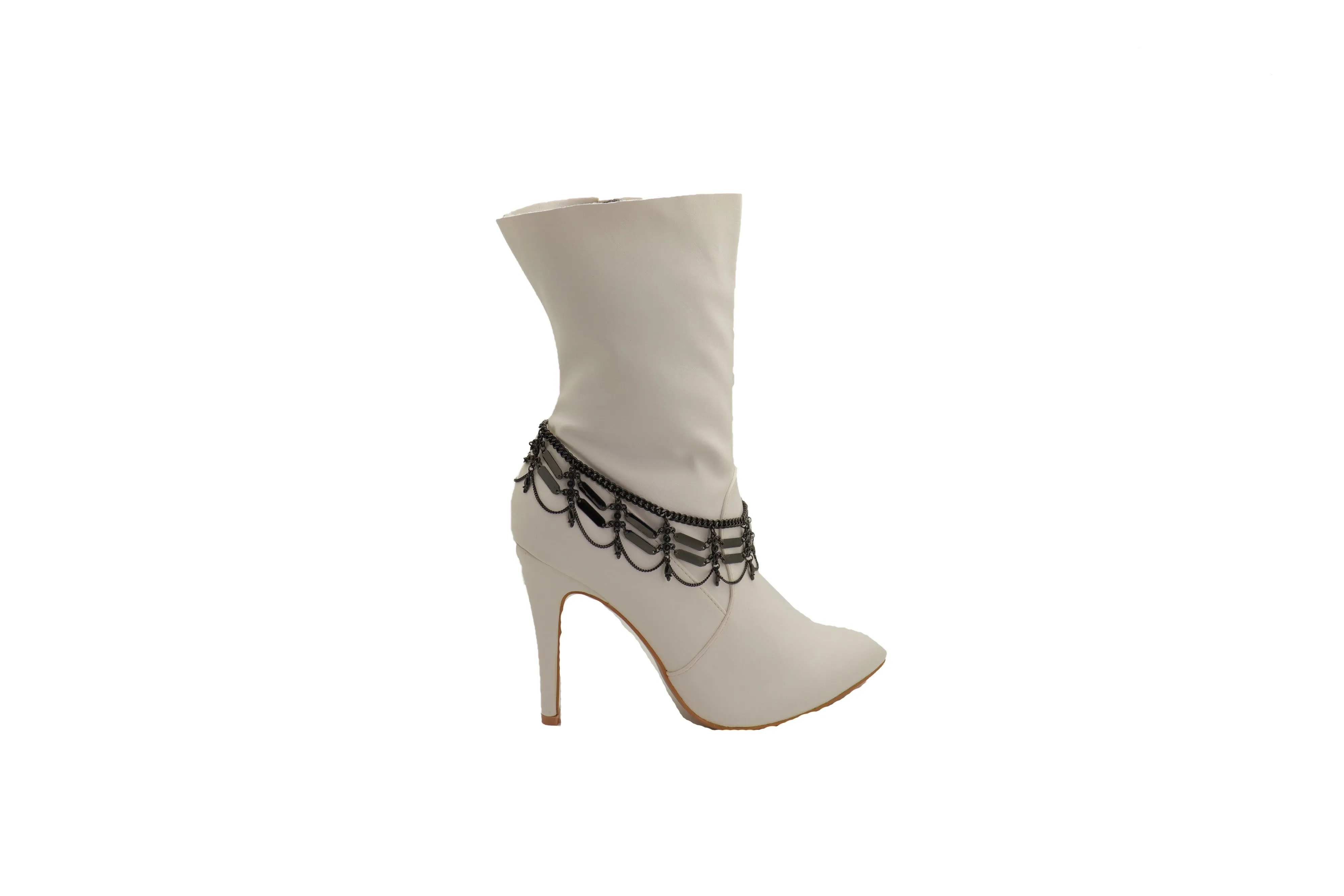 Women Black Color Metal Chain Western Boot Bracelet Web Net Charm Shoe Anklet