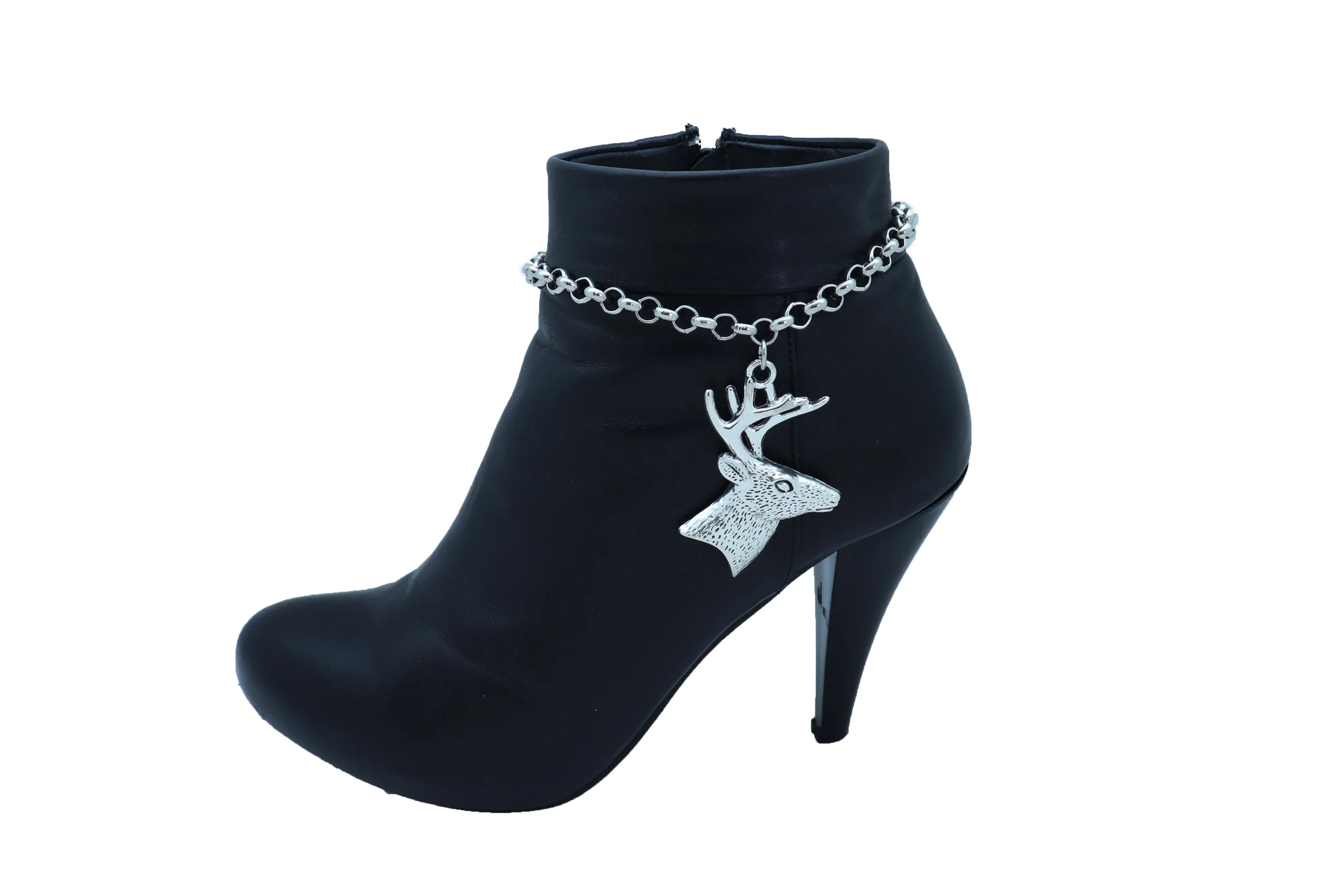 Women Boot Bracelet Silver Metal Chain Anklet Shoe Reindeer Charm Deer Winter
