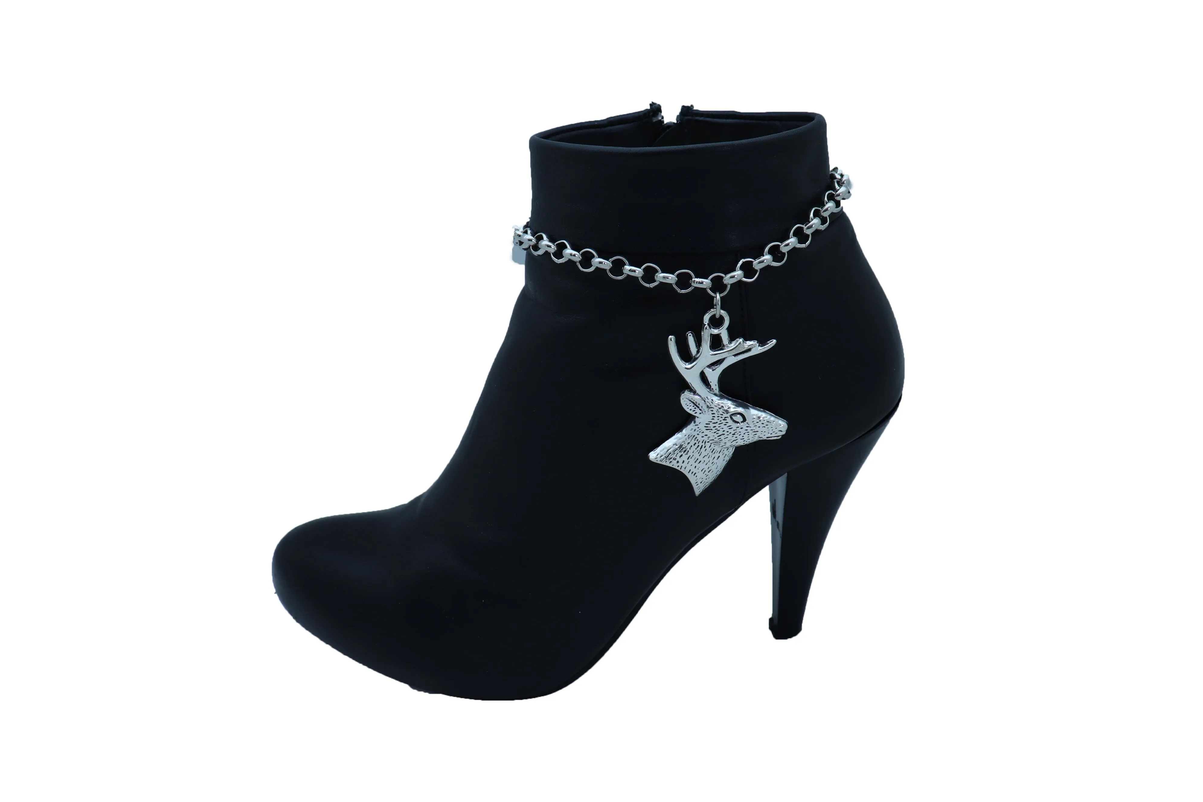 Women Boot Bracelet Silver Metal Chain Anklet Shoe Reindeer Charm Deer Winter