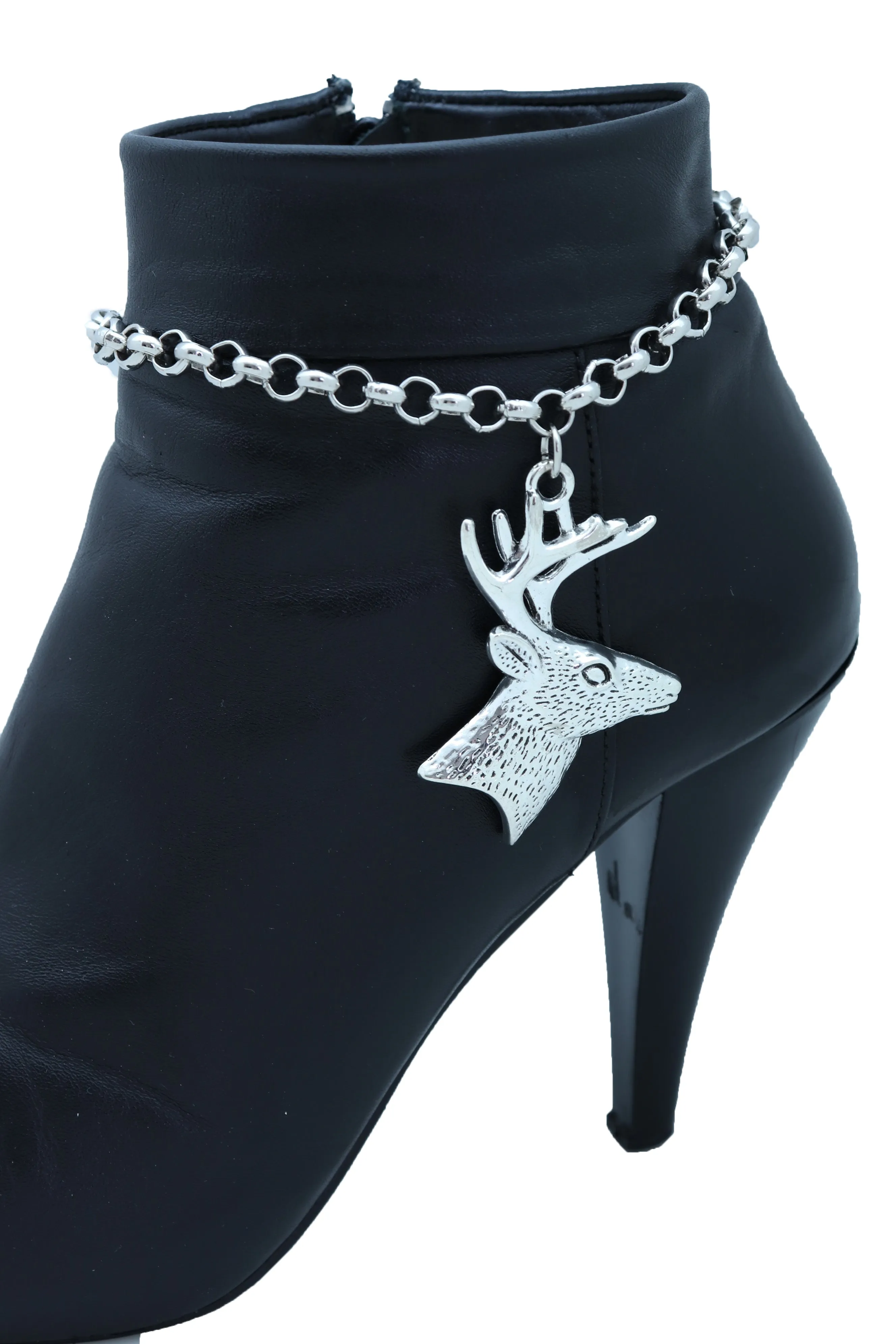 Women Boot Bracelet Silver Metal Chain Anklet Shoe Reindeer Charm Deer Winter