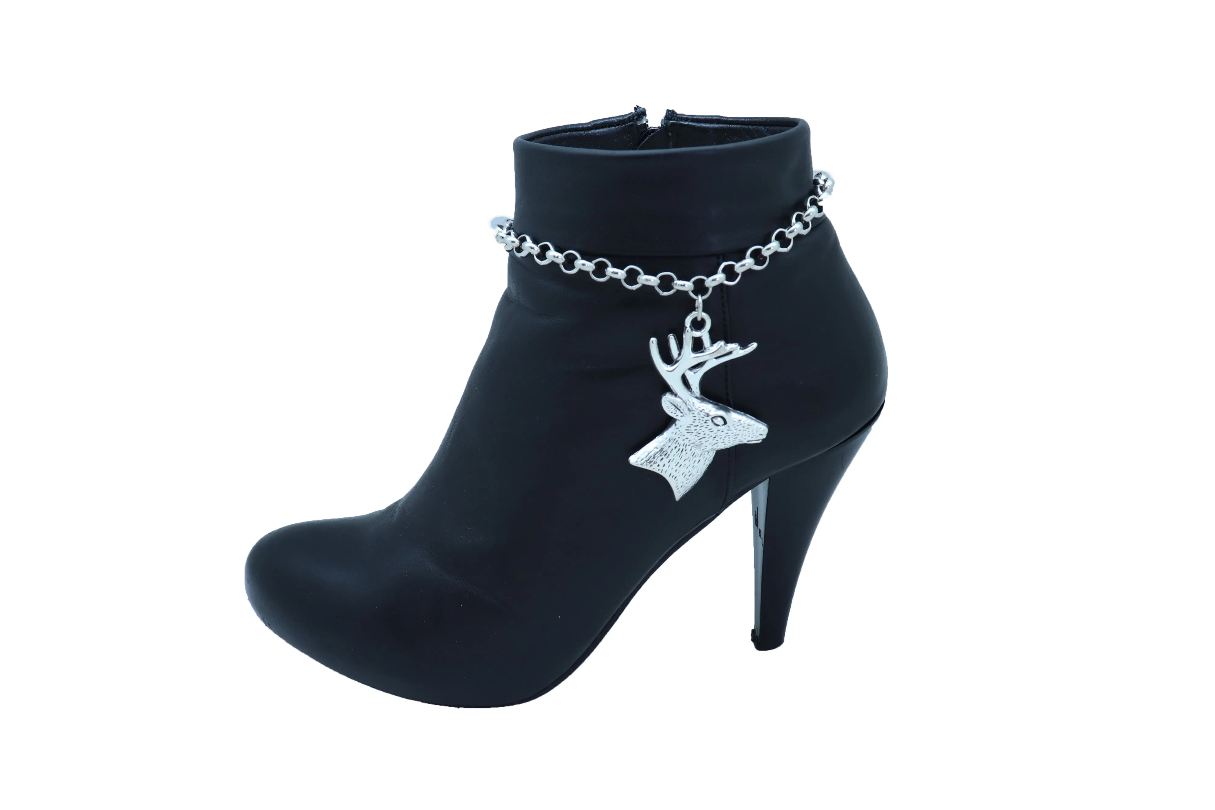 Women Boot Bracelet Silver Metal Chain Anklet Shoe Reindeer Charm Deer Winter
