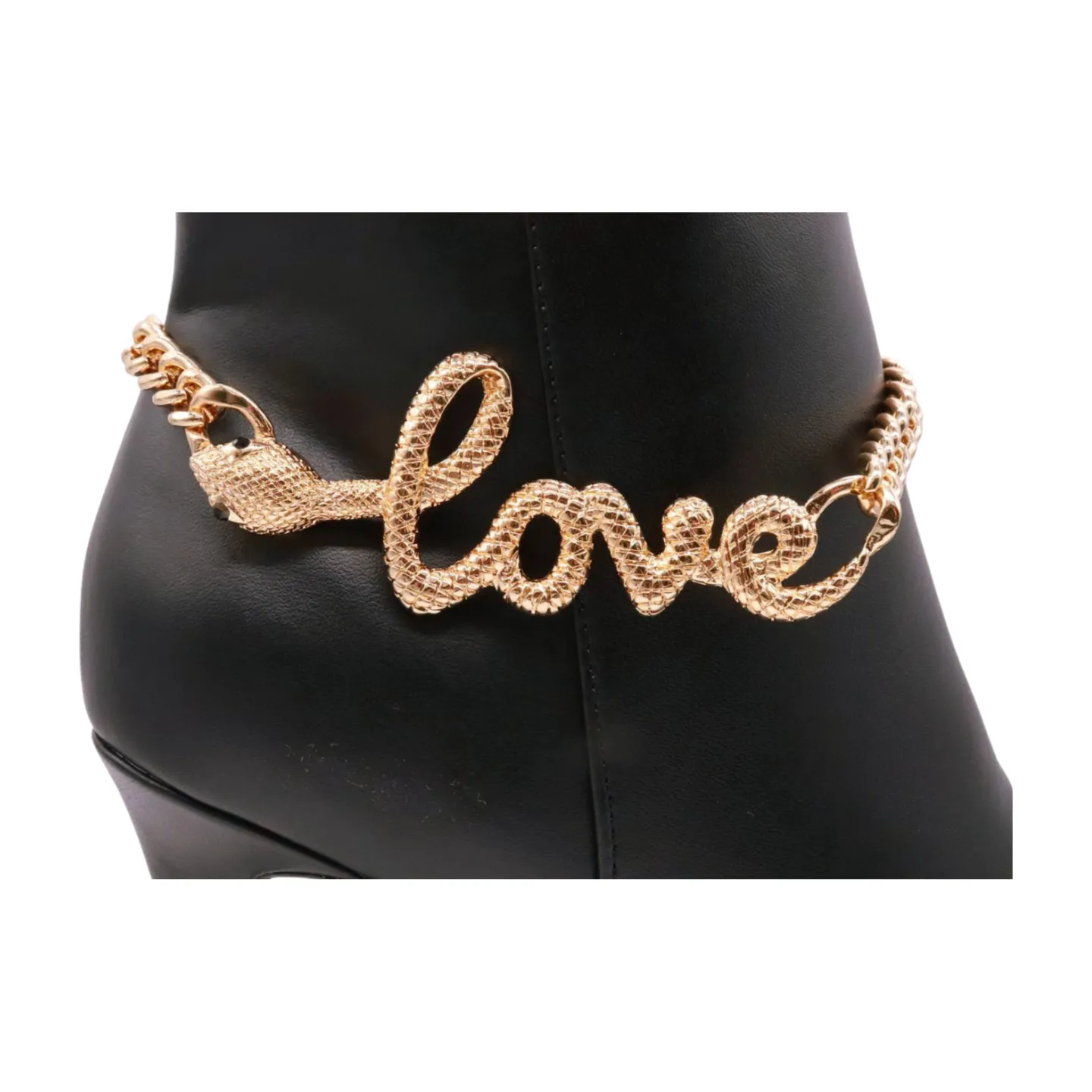 Women Gold Metal Boot Chain Bracelet Shoe LOVE Snake Charm